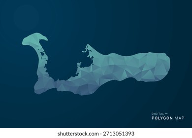 Mapa das Ilhas Cayman - Ilustração do vetor estilo polígono com Gradiente azul azul-escuro, baixo design geométrico poly, Digital e tecnologia inspirada, Silhueta limpa no fundo escuro.