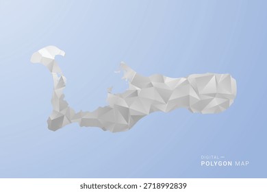 Mapa das Ilhas Cayman - ilustração vetorial estilo polígono em tons de cinza, branco e azul, design geométrico de baixo-poli, silhueta mínima, adequado para design infográfico e moderno.