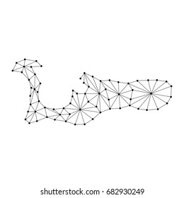 Cayman Islands map of polygonal mosaic lines network, rays and dots vector illustration.