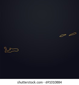 cayman islands map. cayman region map: golden gradient outline on dark background. Detailed map of cayman regions. Vector illustration.