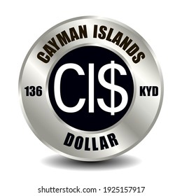 Cayman Islands money icon isolated on round silver coin. Vector sign of currency symbol with international ISO code and abbreviation