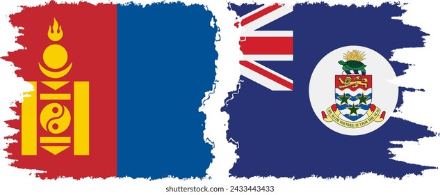 Cayman Islands and Mongolia grunge flags connection, vector