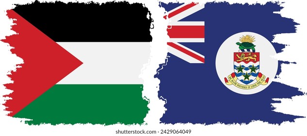 Cayman Islands and Palestine grunge flags connection, vector