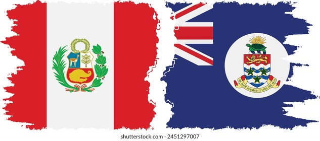 Cayman Islands and Peru grunge flags connection, vector