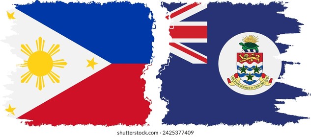 Cayman Islands and Philippines grunge flags connection, vector