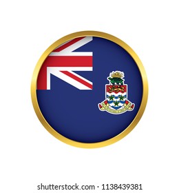 Cayman Islands Ribbon flag button, Golden on a white background,flag of Cayman Islands Ribbon Round badge or icon isolated. Vector illustration.