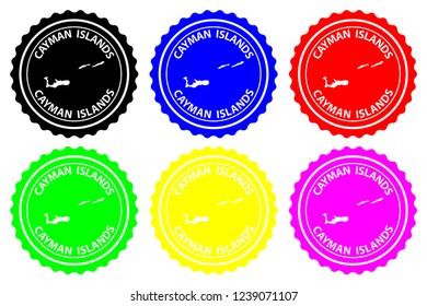 Cayman Islands - rubber stamp - vector, Cayman Islands map pattern - sticker - black, blue, green, yellow, purple and red