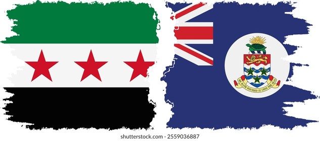 Cayman Islands and Syrian Revolution grunge flags connection, vector