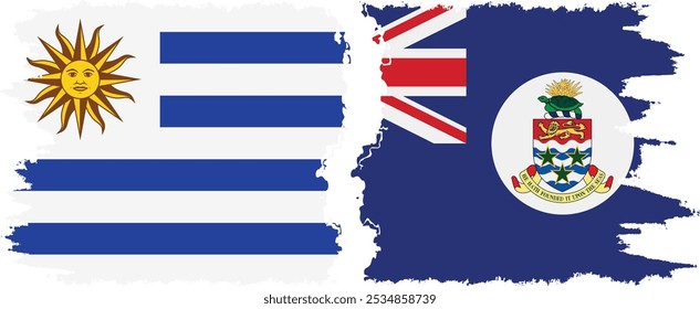 Conexión de banderas grunge de las Islas Caimán y Uruguay, Vector