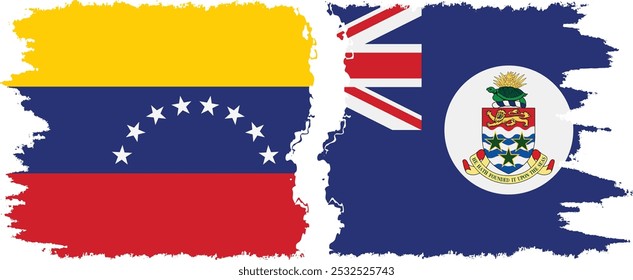 Cayman Islands and Venezuela grunge flags connection, vector