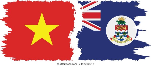 Cayman Islands and Vietnam grunge flags connection, vector