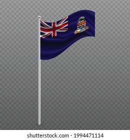 Cayman Islands waving flag on metal pole. Vector illustration.