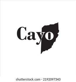Cayo map and black lettering design on white background