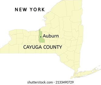 Cayuga County And City Of Auburn Location On New York State Map