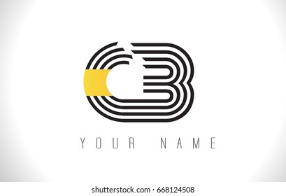CB Black Lines Letter Logo. Creative Line Letters Design Vector Template.