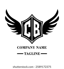 CB A bold winged shield emblem with customizable initials A-Z. Sleek black-and-white vector, perfect for branding, sports teams, motorcycle clubs, gaming,apparel and High-quality
