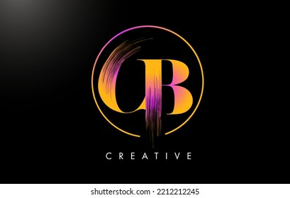 CB Brush Stroke Letter Logo Design. Orange Purple Paint Logo Leters Icon with Elegant Circle Vector Design.