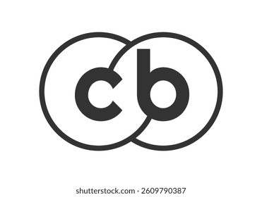 CB business company emblem with outline rounds and letters c b. Logo template of two merged circles for brand identity, logotype. Vector Infinity symbol  and technology sign.