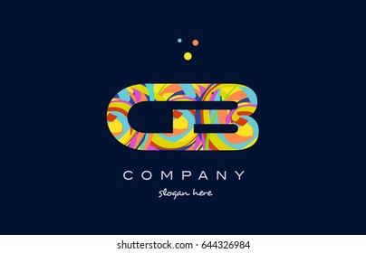cb c b alphabet letter logo colors colorful rainbow acrylic font creative text dots company vector icon design template