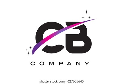 CB C B Black Letter Logo Design with Purple Magenta Swoosh and Stars.