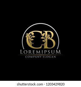 CB C B Gold Letter logo With Classy Floral Leaf Design