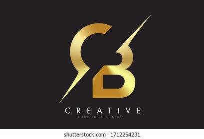 CB C B Golden Letter Logo Design with a Creative Cut. Creative logo design with Black Background.