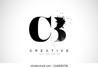 CB C B Letter Logo Design with Black Ink Watercolor Splash Spill Vector Illustration.