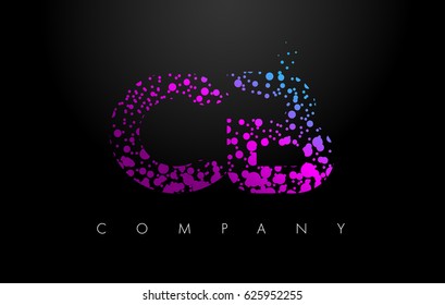 CB C B Letter Logo with Purple Blue Particles and Bubble Dots Design Vector.