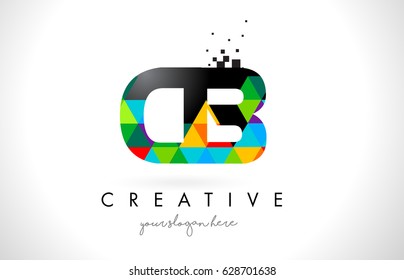 CB C B Letter Logo with Colorful Vivid Triangles Texture Design Vector Illustration.