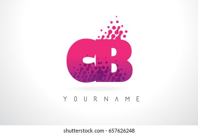 CB C B Letter Logo with Pink Letters and Purple Color Particles Dots Design.