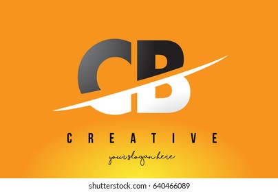 CB C B Letter Modern Logo Design with Swoosh Cutting the Middle Letters and Yellow Background.