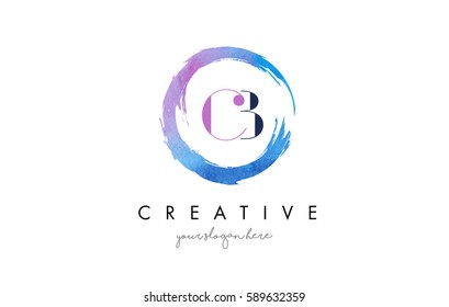 CB Circular Letter Brush Logo. Pink Brush with Splash Concept Design.