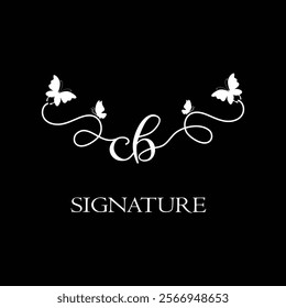 CB Handwritten initial letter, CB simple signature vector logo with butterfly shape variation, beauty, photography letter logo design. C B