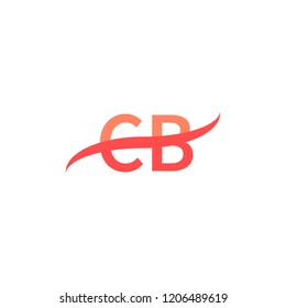 CB Initial Letters Logo Design with Swoosh Illustration Template in Red Color Concept