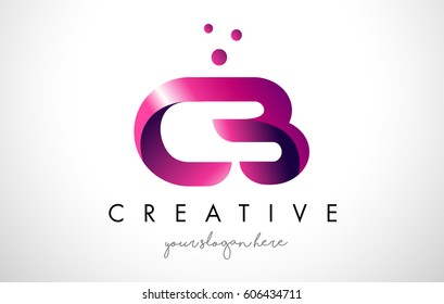 CB Letter Logo Design Template with Purple Colors and Dots