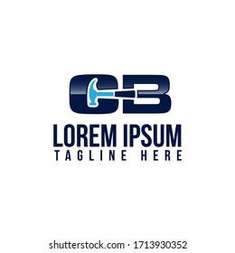 CB letter vector icon with hammer from construction symbol. Flat design letter symbol for element design symbol. Vector illustration EPS.8 EPS.10