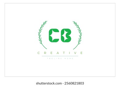 CB letters eco logo with leaf. Fresh nature and healthy leaf logo design.