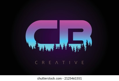CB Letters Logo Design with Purple Blue Colors and Pine Forest Trees Concept Vector Icon. CB Trees Logo with Vibrant Gradient Colors Idea.