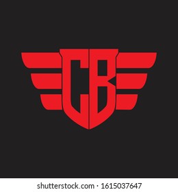 CB Logo monogram with emblem and wings element design template on red colors