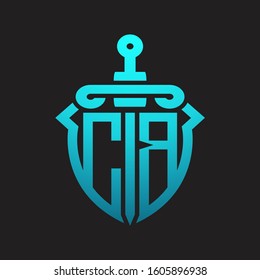 CB Logo monogram with sword and shield combination isolated blue colors gradient