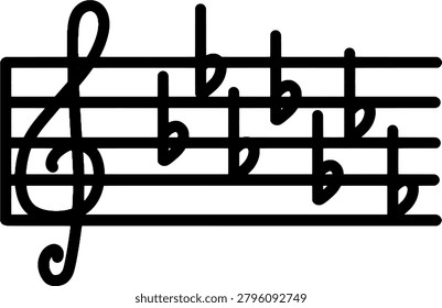 Cb Major and Ab Minor, Treble clef and flat notes displayed on music staff. Educational musical notation vector isolated on white background.