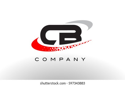 CB Modern Letter Logo Design with Creative Red Dotted Swoosh Vector 