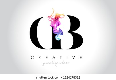 CB Vibrant Creative Leter Logo Design with Colorful Smoke Ink Flowing Vector Illustration.
