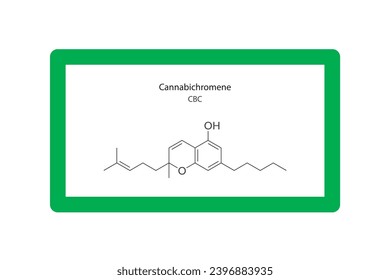 CBC - Cannabichromene molecular skeletal structure. Cannabinoid chemical structure vector illustration on green background.