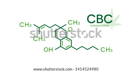 CBC molecular formula. Cannabichromene molecule structure on white background.