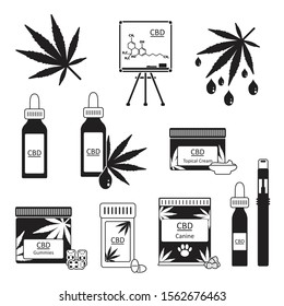 CBD or Cannabidiol icon set. Vector.