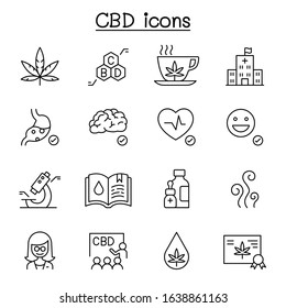CBD, Cannabis icons set in thin line style