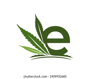 CBD Cannabis Marijuana letter E.  with leaf style Logo design