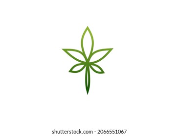 CBD Cannabis Marijuana Pot Leaf Hemp con diseño de estilo de arte de línea
