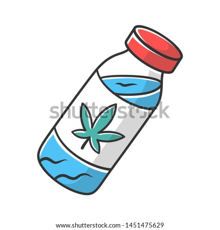 CBD drink color icon. Weed product. Cannabis industry. Ganja cocktail. Relaxing beverage. Bottle with herbal liquid. Marijuana legalization. Drug use. Isolated vector illustration